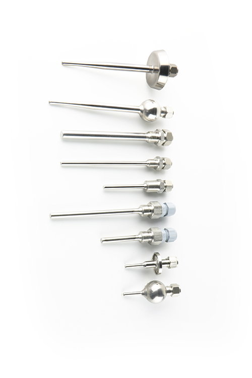 A collection of thermowells and sensor pockets for thermometers