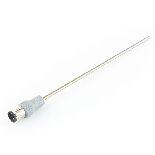 Mineral insulated temperature probe with overmoulded M12 connector. Available as Pt100 and Pt1000.
